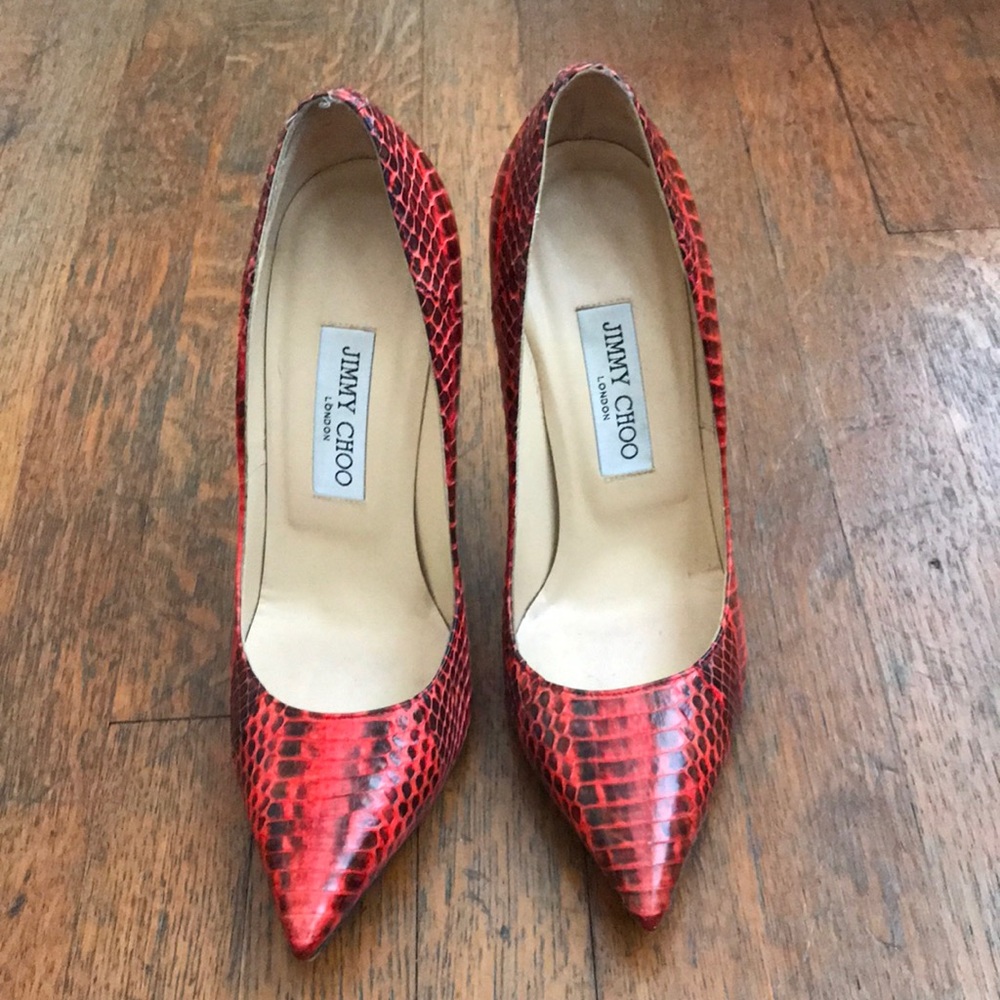 Jimmy Choo Red 'anouk' Elaphe Snakeskin Pumps 38.5 - Picture 3 of 9